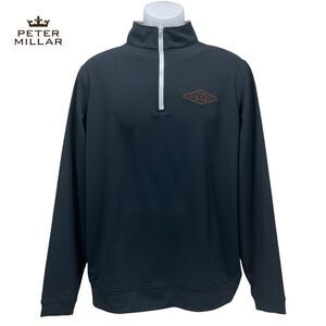Peter Millar Men's Medium Black 1/4 Zip Pullover 'The‎ Gents Place" Logo Spandex